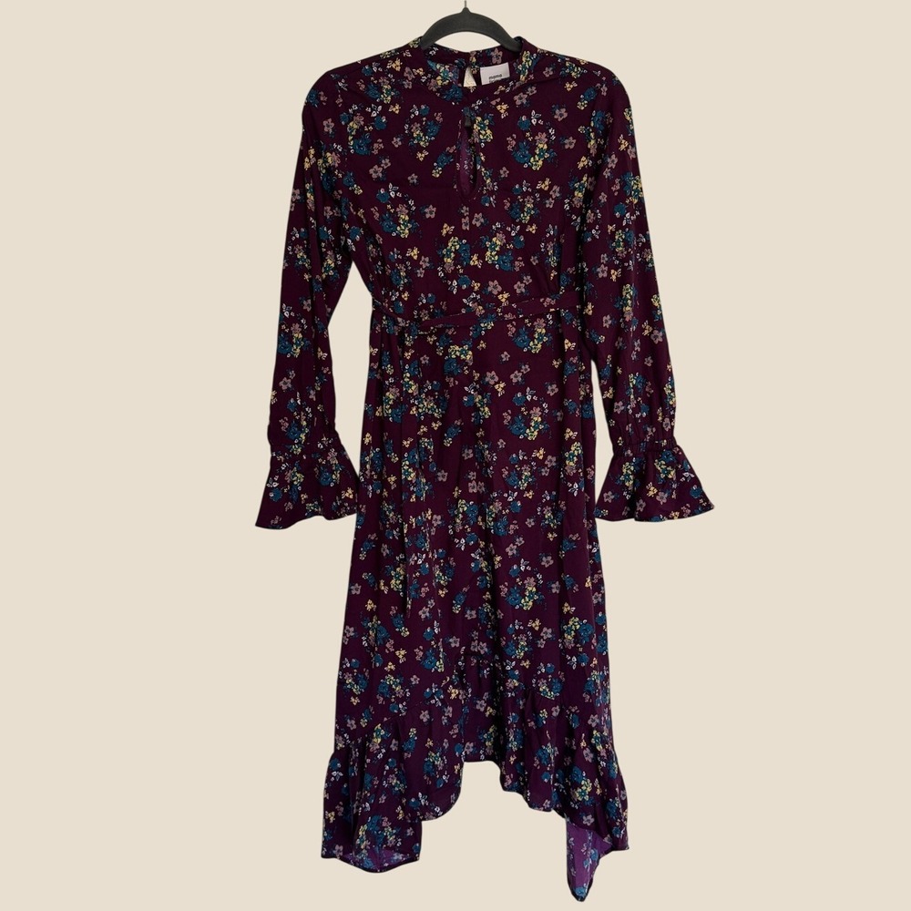 Mama Licious New Maternity Small Plum Floral Dress Knee Length Long Sleeves